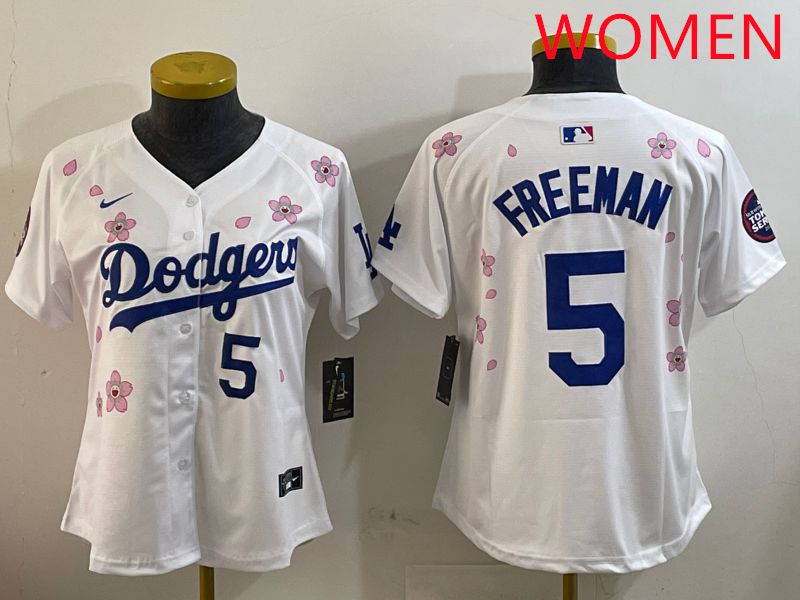 Women Los Angeles Dodgers #5 Freeman White Sakura Edition 2025 Nike MLB Jersey style 8